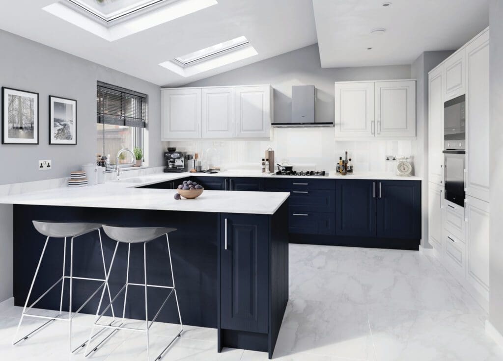 Shoreditch in Indigo Blue Oak and White Oak